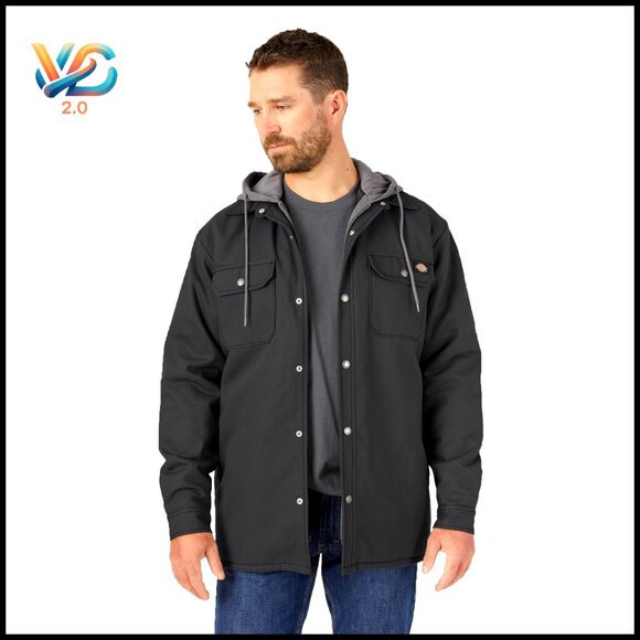 Men's Fleece Hooded Duck Shirt Jacket Water Repellent Work Utility